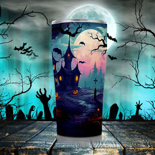 Haunted Mansion Tumbler on Halloween Background