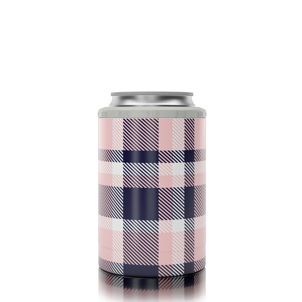 12 oz. Can Cooler Pink & Navy Plaid - SIC Lifestyle