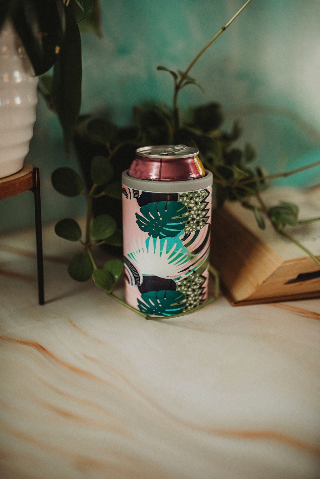 12 oz. SIC® Can Cooler Abstract Leaves - SIC Lifestyle