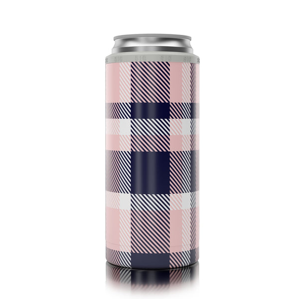 SIC® Slim Can Cooler SIC Pink & Navy Plaid - SIC Lifestyle